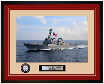 USS THE SULLIVANS DDG-68 Framed Navy Ship Photo Burgundy