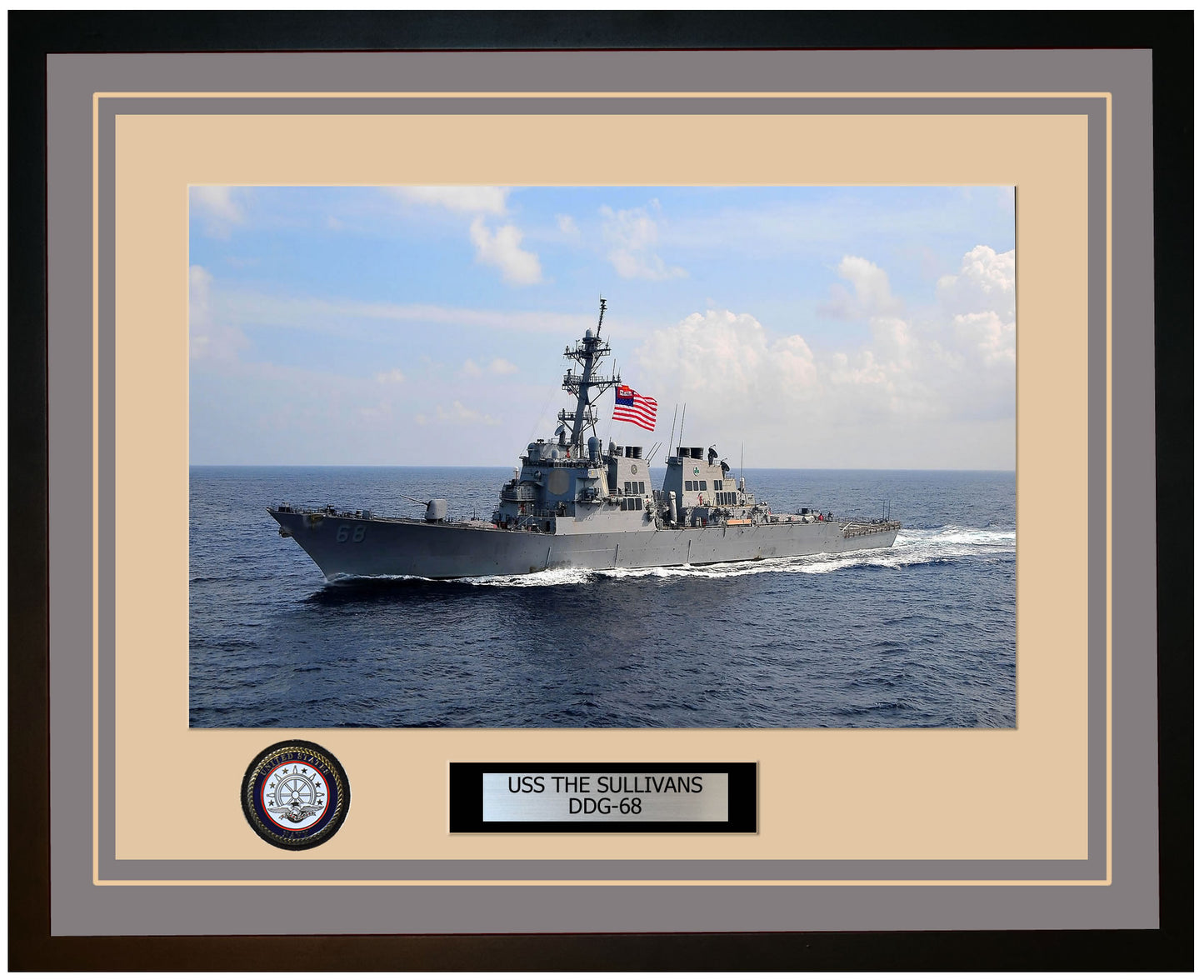 USS THE SULLIVANS DDG-68 Framed Navy Ship Photo Grey