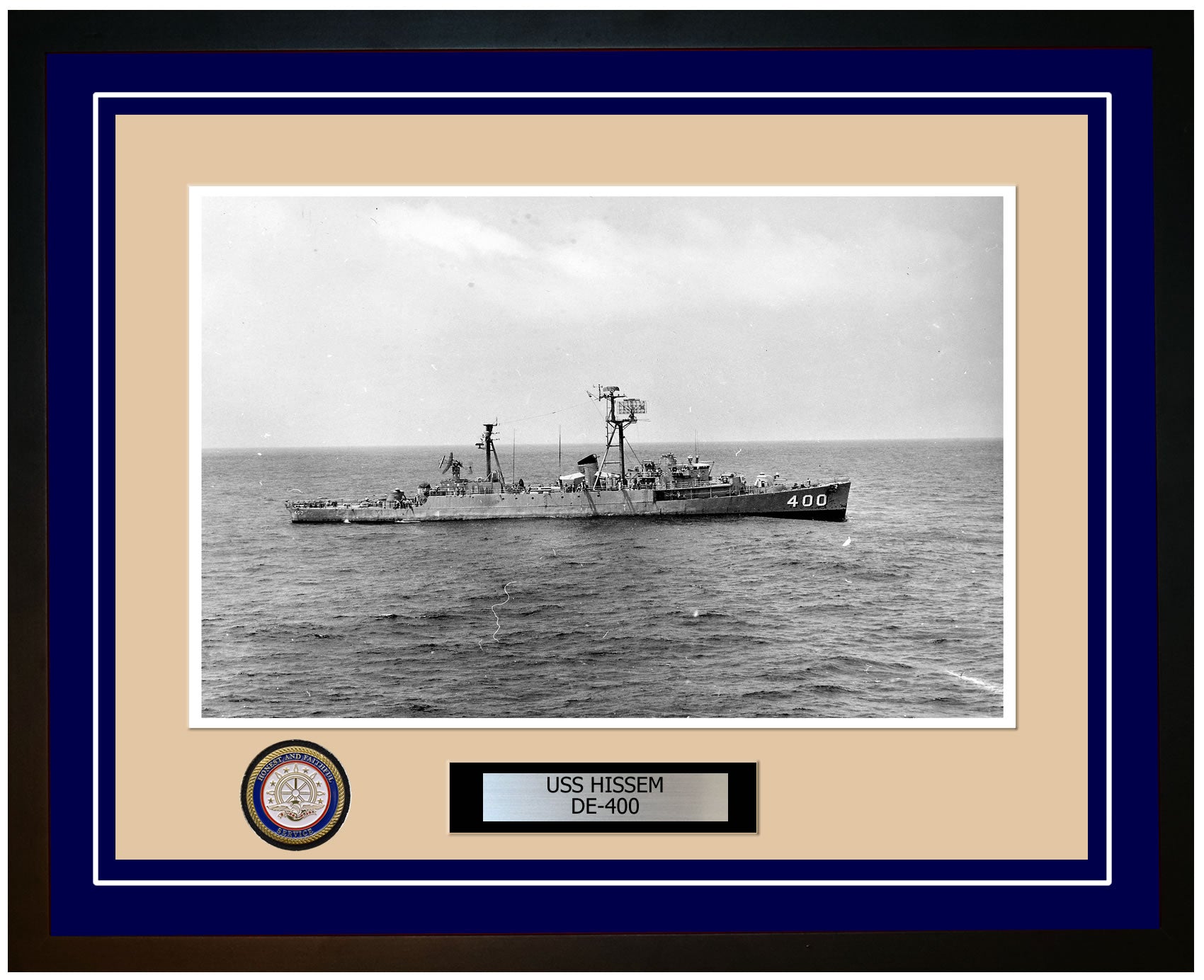 USS Hissem DE-400 Framed Navy Ship Photo Blue