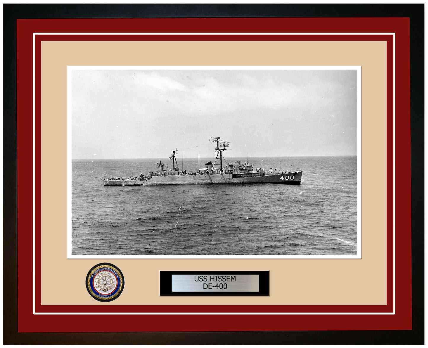 USS Hissem DE-400 Framed Navy Ship Photo Burgundy