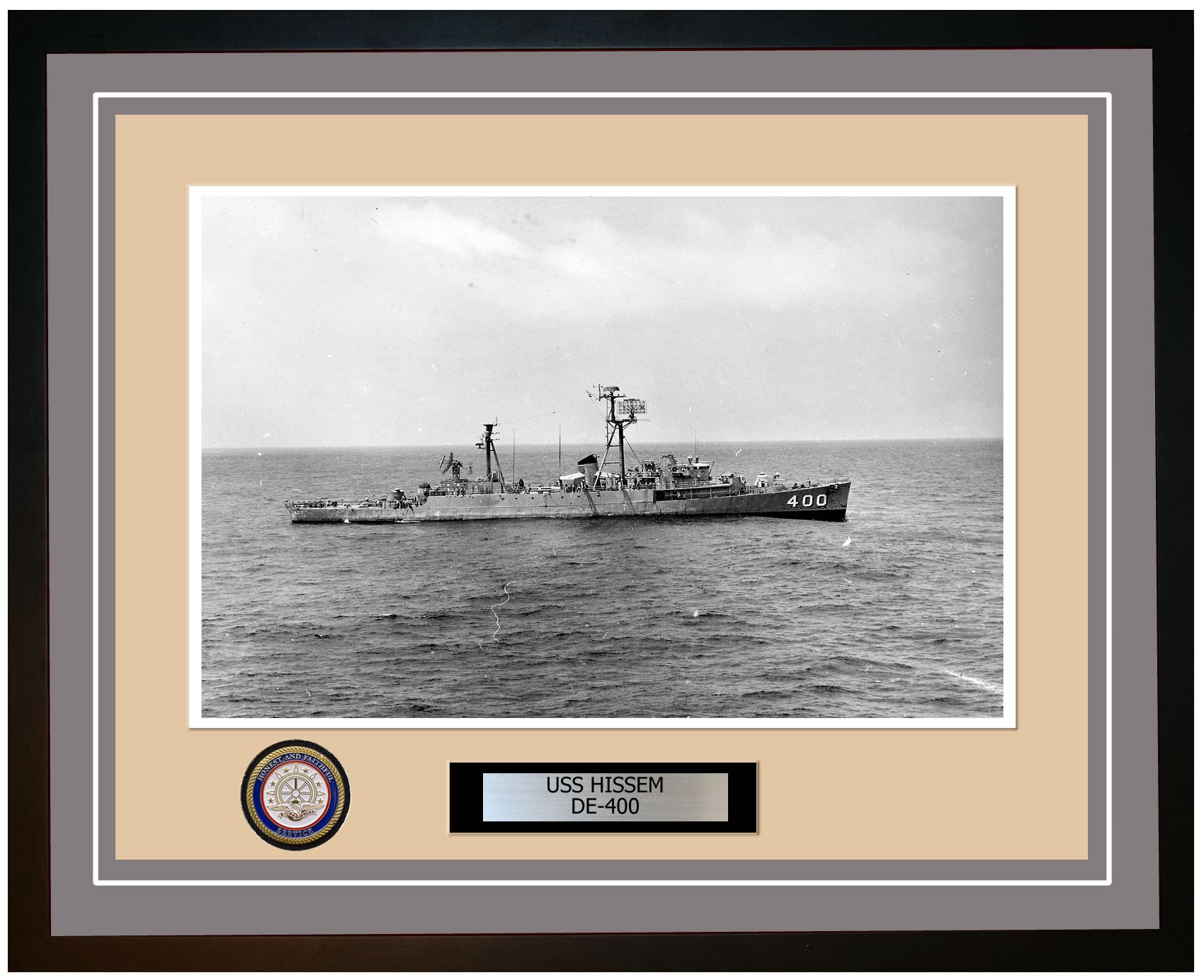 USS Hissem DE-400 Framed Navy Ship Photo Grey