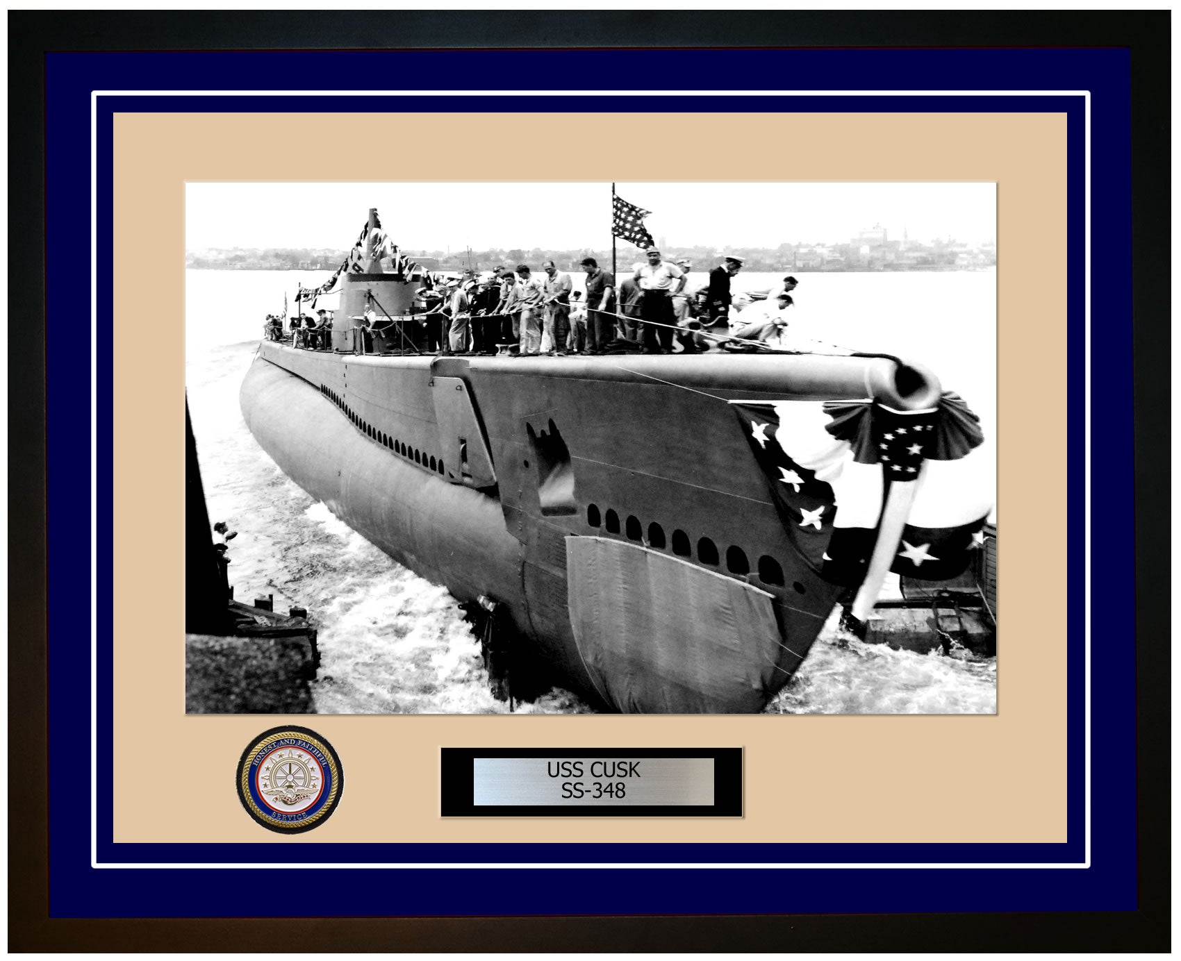 USS Cusk SS-348 Framed Navy Ship Photo Blue