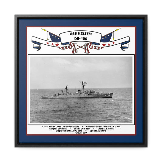 USS Hissem DE-400 Navy Floating Frame Photo Front View