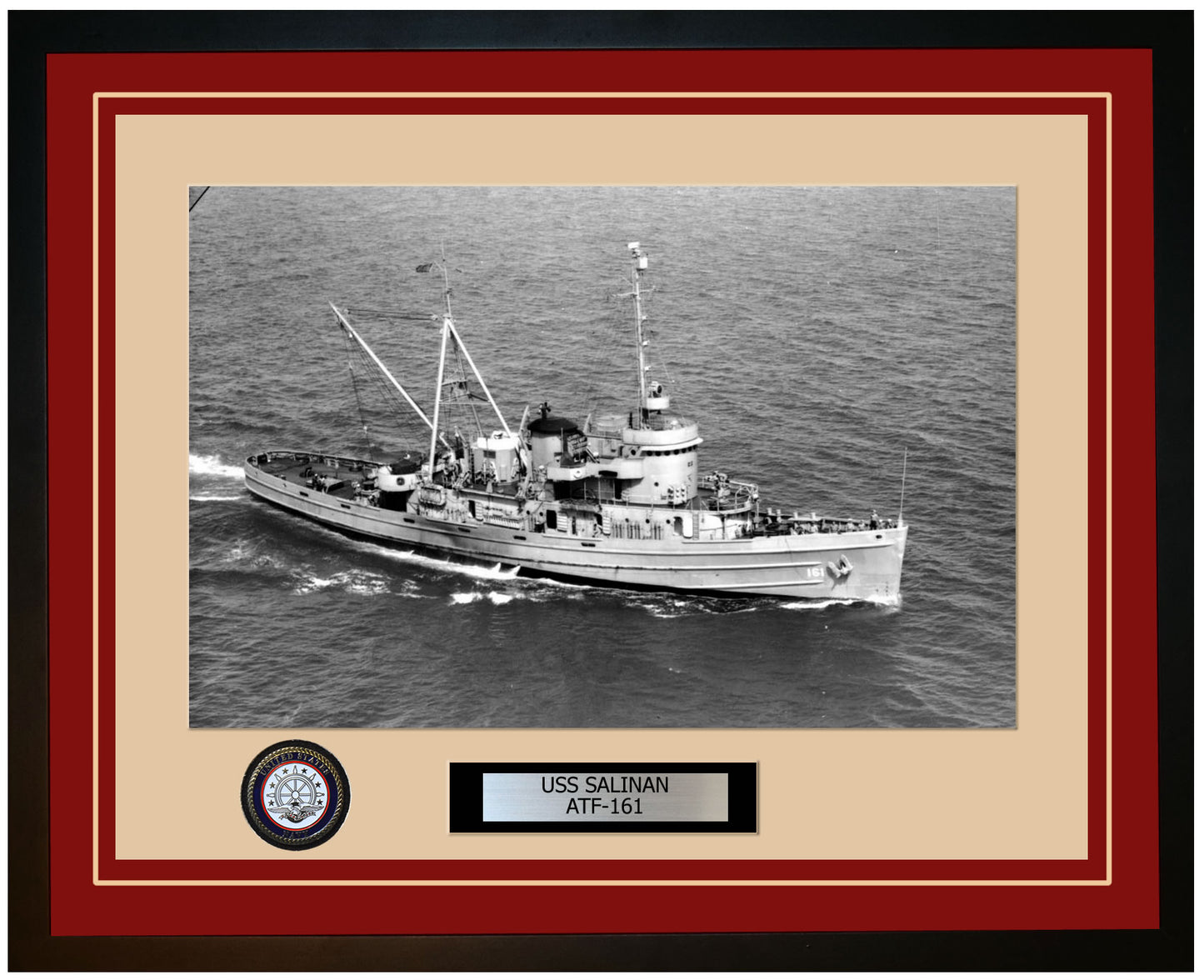USS SALINAN ATF-161 Framed Navy Ship Photo Burgundy