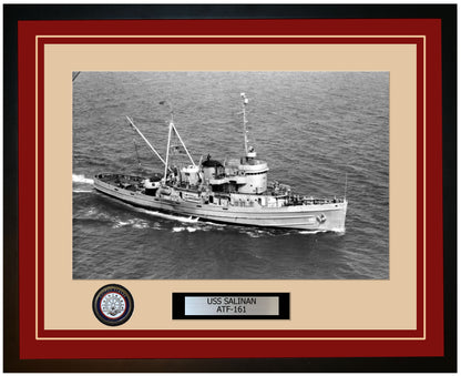 USS SALINAN ATF-161 Framed Navy Ship Photo Burgundy