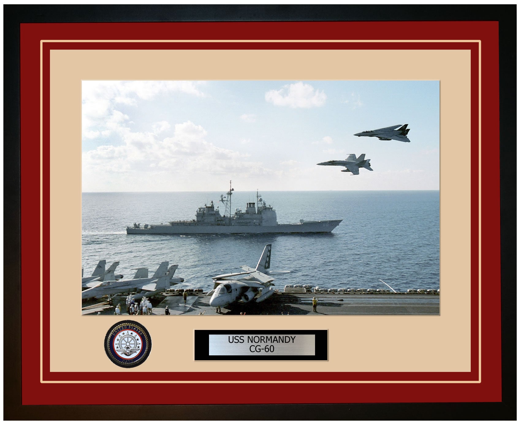 USS NORMANDY CG-60 Framed Navy Ship Photo Burgundy