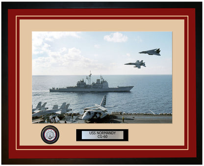 USS NORMANDY CG-60 Framed Navy Ship Photo Burgundy