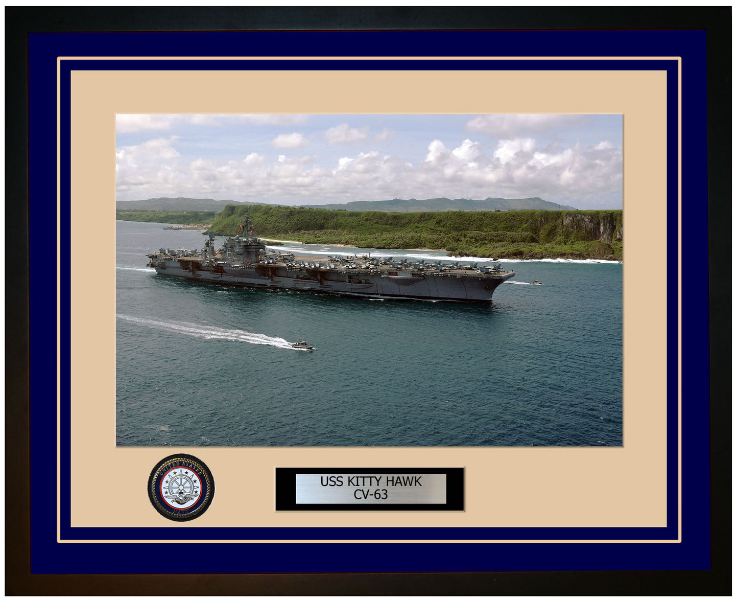 USS KITTY HAWK CV-63 Framed Navy Ship Photo Blue