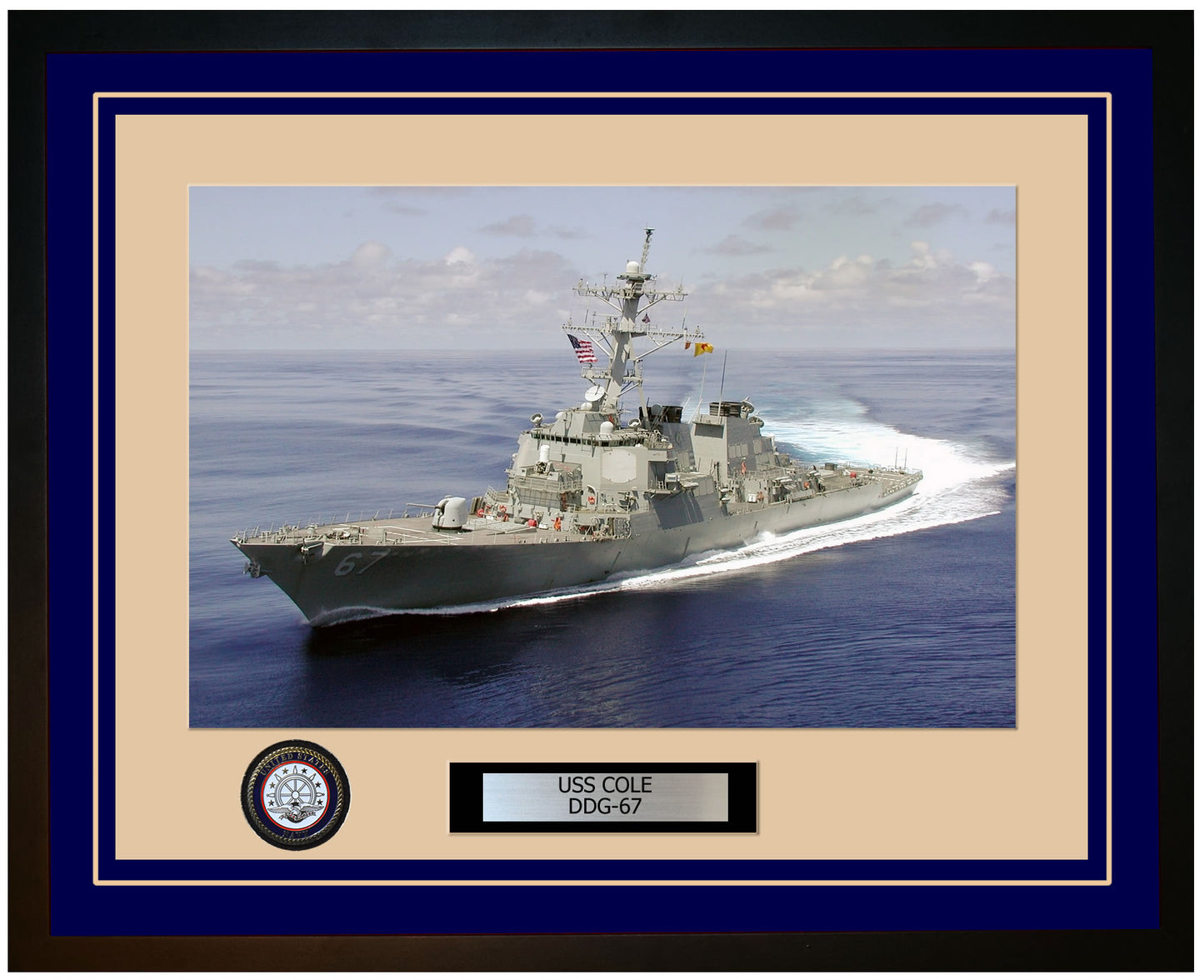 USS COLE DDG-67 Framed Navy Ship Photo Blue