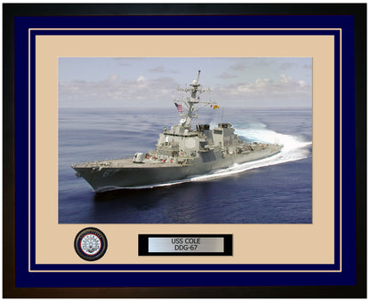 USS COLE DDG-67 Framed Navy Ship Photo Blue