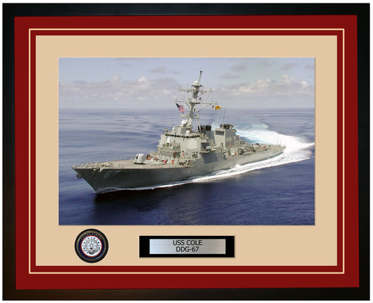 USS COLE DDG-67 Framed Navy Ship Photo Burgundy