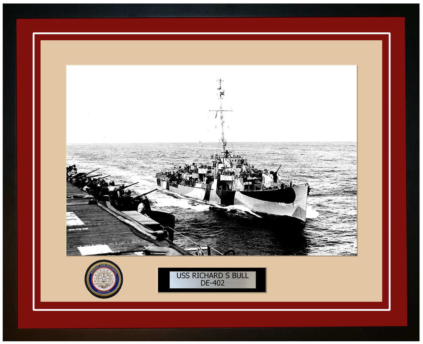 USS Richard S Bull DE-402 Framed Navy Ship Photo Burgundy