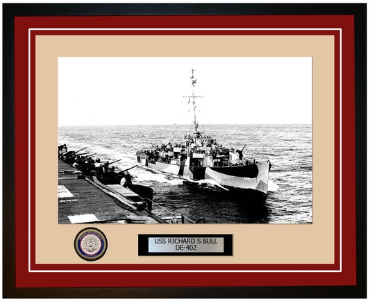 USS Richard S Bull DE-402 Framed Navy Ship Photo Burgundy