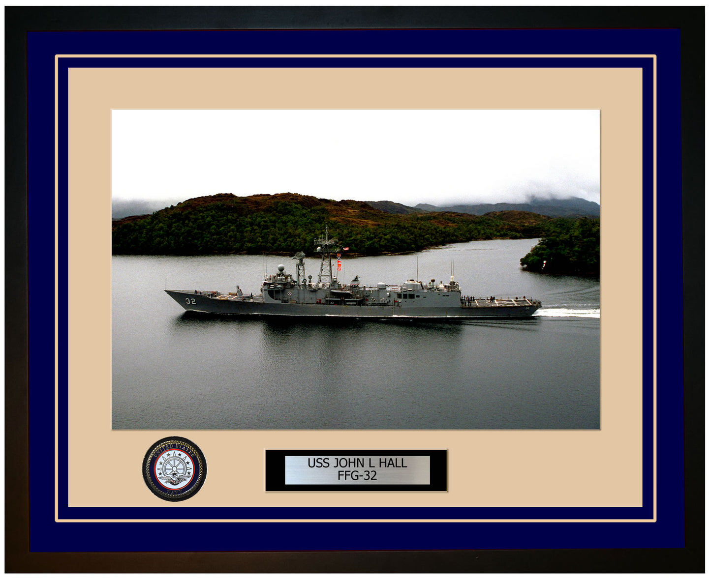 USS JOHN L HALL FFG-32 Framed Navy Ship Photo Blue