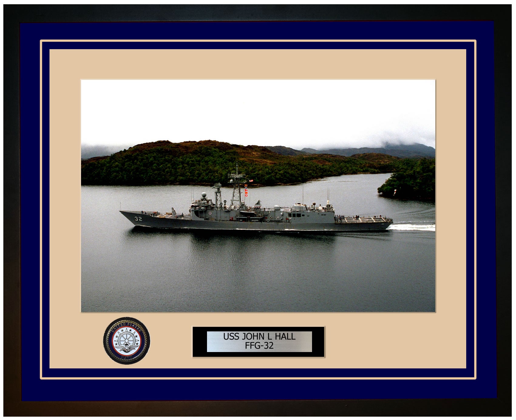 USS JOHN L HALL FFG-32 Framed Navy Ship Photo Blue