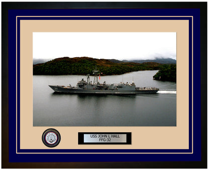USS JOHN L HALL FFG-32 Framed Navy Ship Photo Blue