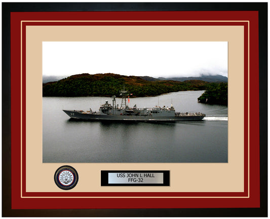 USS JOHN L HALL FFG-32 Framed Navy Ship Photo Burgundy