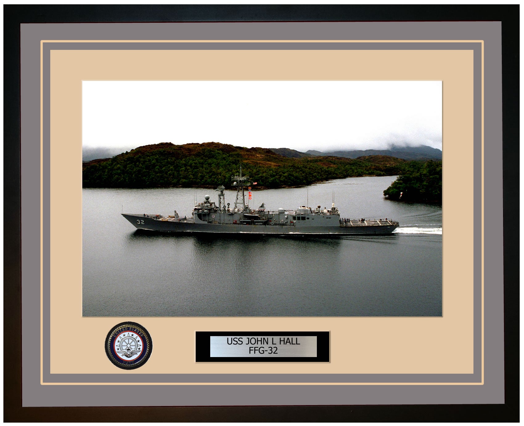 USS JOHN L HALL FFG-32 Framed Navy Ship Photo Grey
