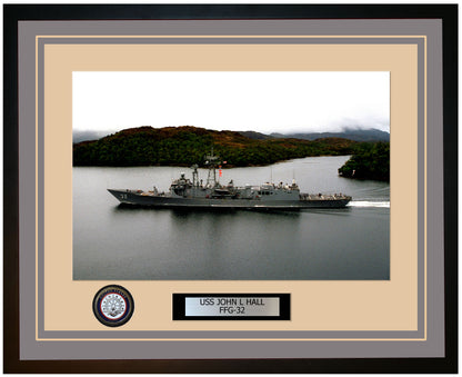 USS JOHN L HALL FFG-32 Framed Navy Ship Photo Grey