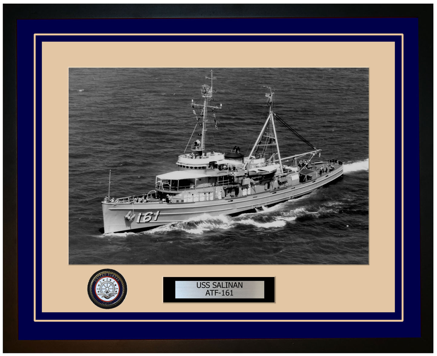 USS SALINAN ATF-161 Framed Navy Ship Photo Blue