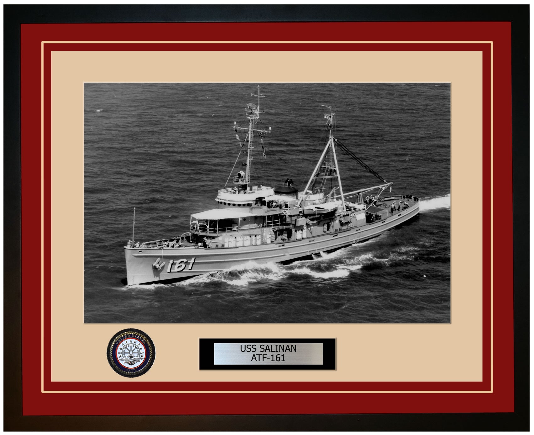 USS SALINAN ATF-161 Framed Navy Ship Photo Burgundy