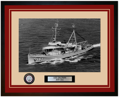 USS SALINAN ATF-161 Framed Navy Ship Photo Burgundy