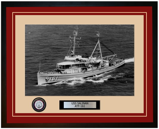 USS SALINAN ATF-161 Framed Navy Ship Photo Burgundy