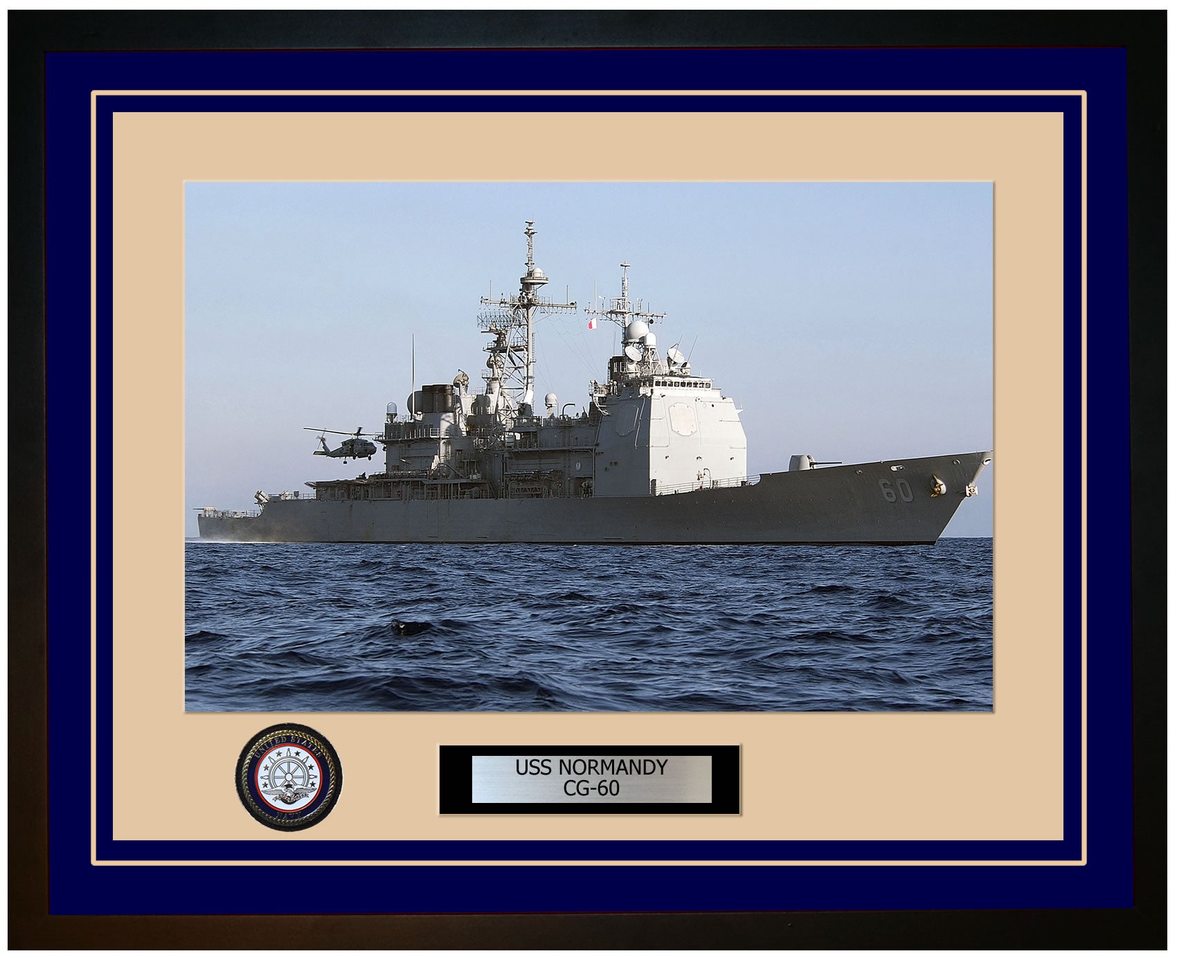 USS NORMANDY CG-60 Framed Navy Ship Photo Blue