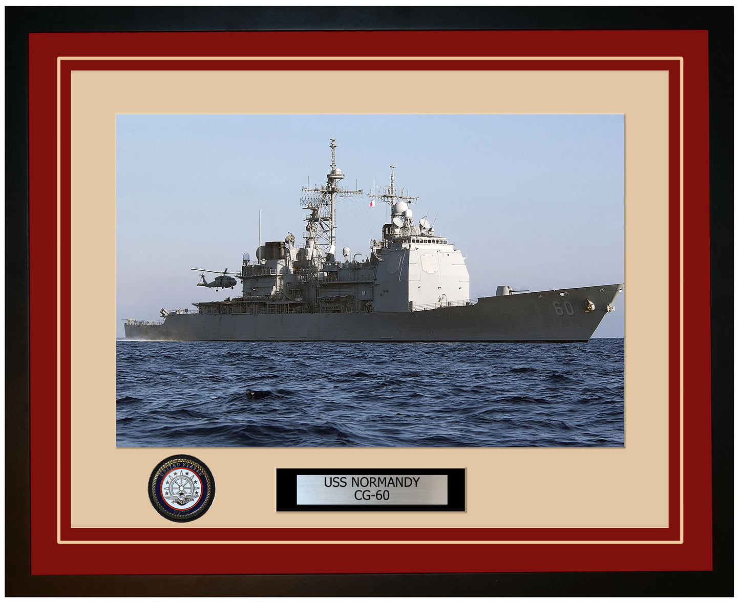 USS NORMANDY CG-60 Framed Navy Ship Photo Burgundy