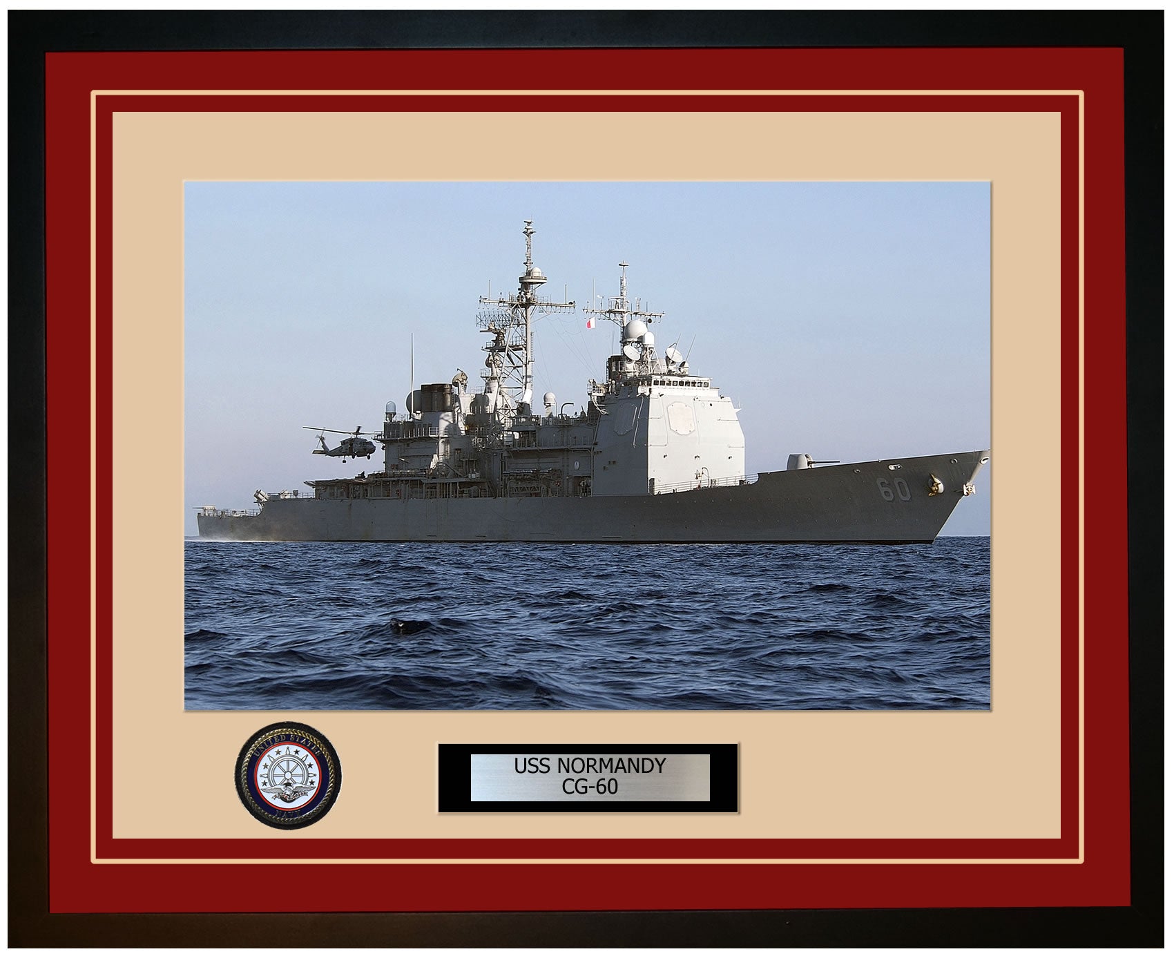 USS NORMANDY CG-60 Framed Navy Ship Photo Burgundy