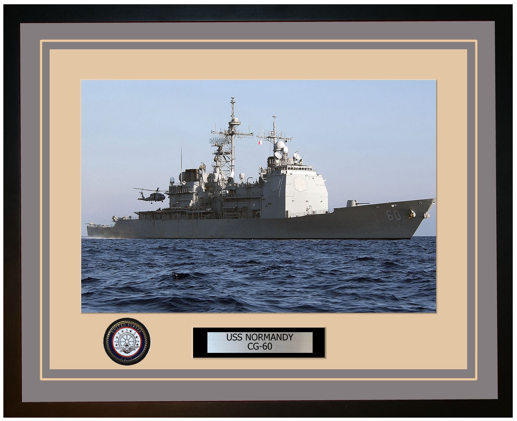 USS NORMANDY CG-60 Framed Navy Ship Photo Grey