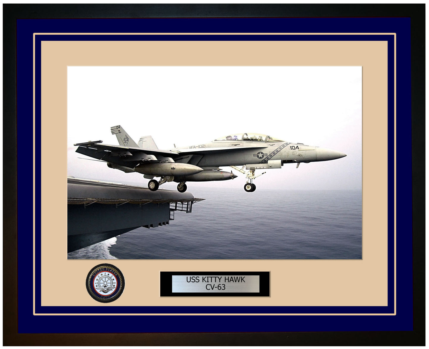USS KITTY HAWK CV-63 Framed Navy Ship Photo Blue
