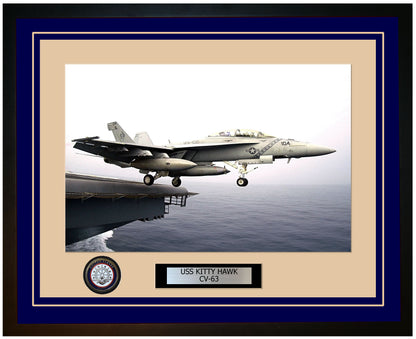 USS KITTY HAWK CV-63 Framed Navy Ship Photo Blue