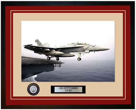 USS KITTY HAWK CV-63 Framed Navy Ship Photo Burgundy