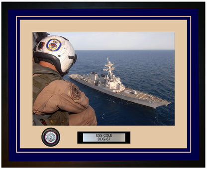 USS COLE DDG-67 Framed Navy Ship Photo Blue