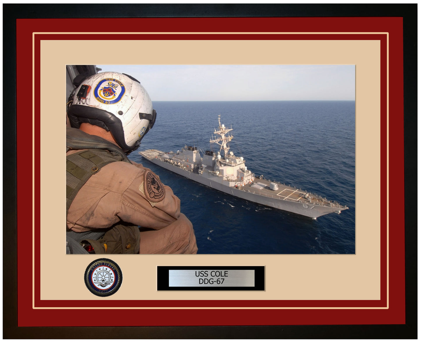 USS COLE DDG-67 Framed Navy Ship Photo Burgundy