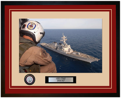 USS COLE DDG-67 Framed Navy Ship Photo Burgundy