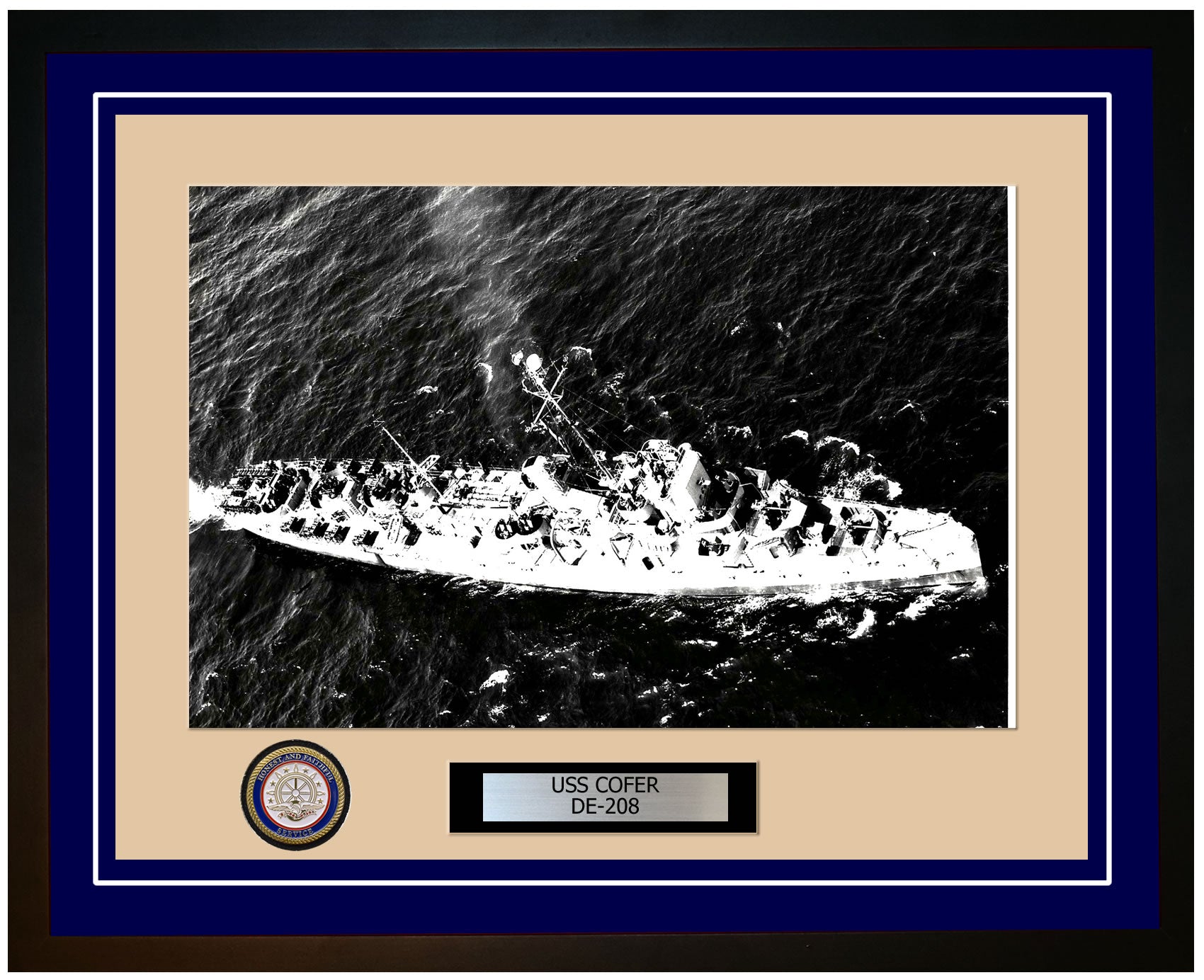 USS Cofer DE-208 Framed Navy Ship Photo Blue