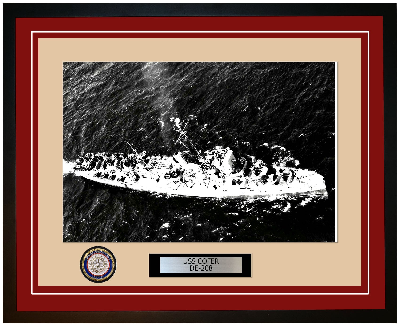 USS Cofer DE-208 Framed Navy Ship Photo Burgundy