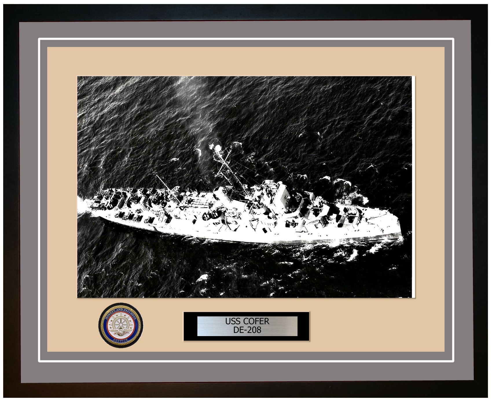 USS Cofer DE-208 Framed Navy Ship Photo Grey