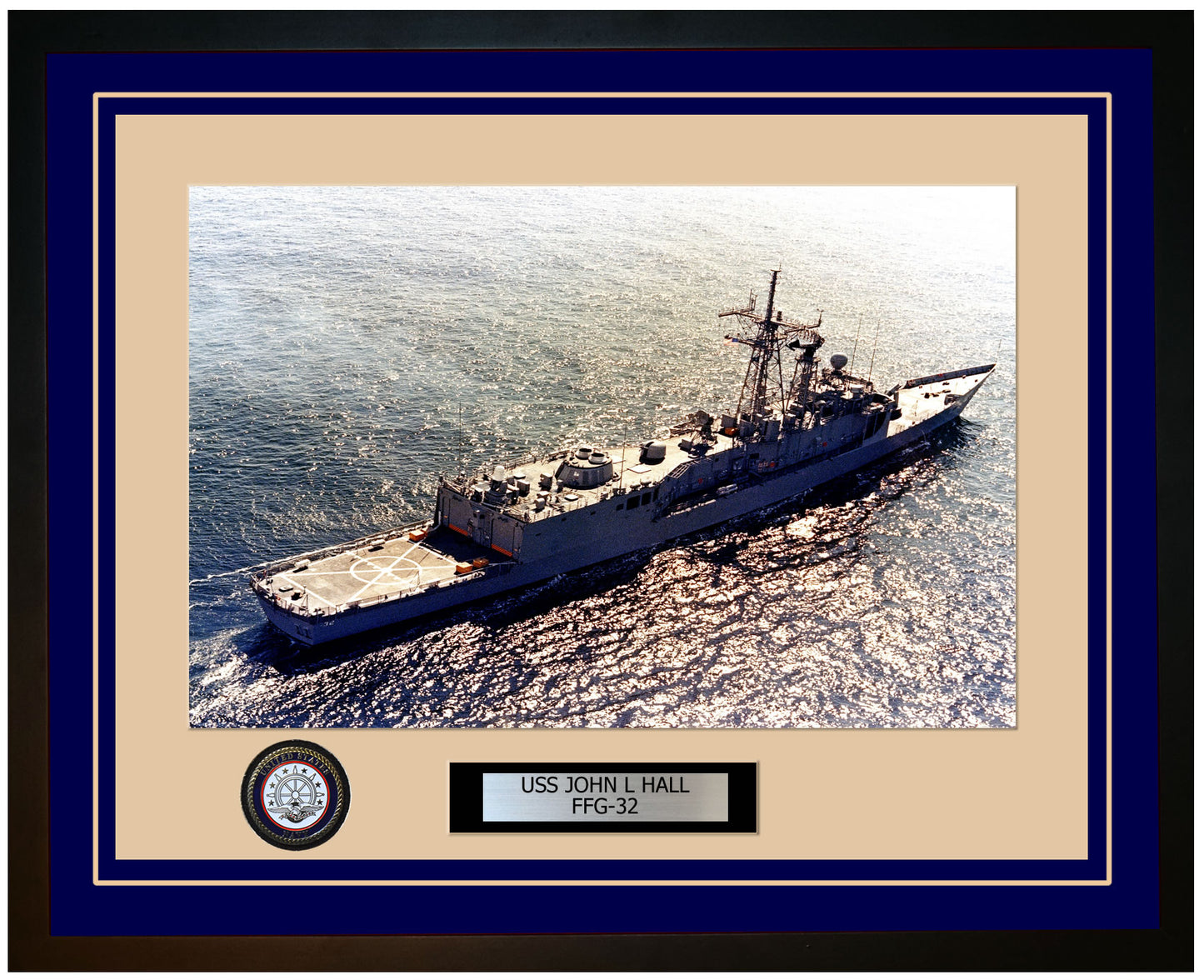 USS JOHN L HALL FFG-32 Framed Navy Ship Photo Blue