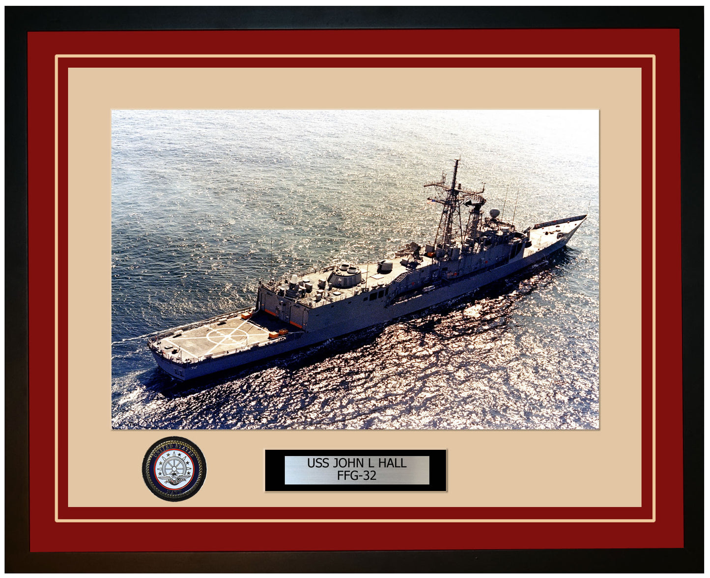 USS JOHN L HALL FFG-32 Framed Navy Ship Photo Burgundy
