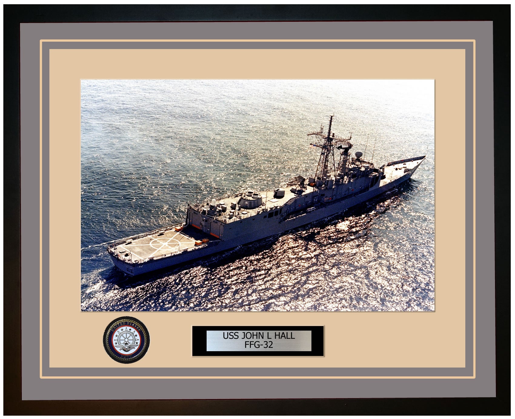 USS JOHN L HALL FFG-32 Framed Navy Ship Photo Grey