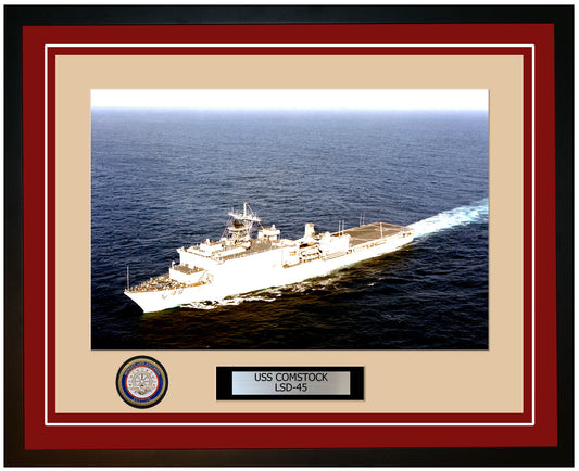 USS Comstock LSD-45 Framed Navy Ship Photo Burgundy