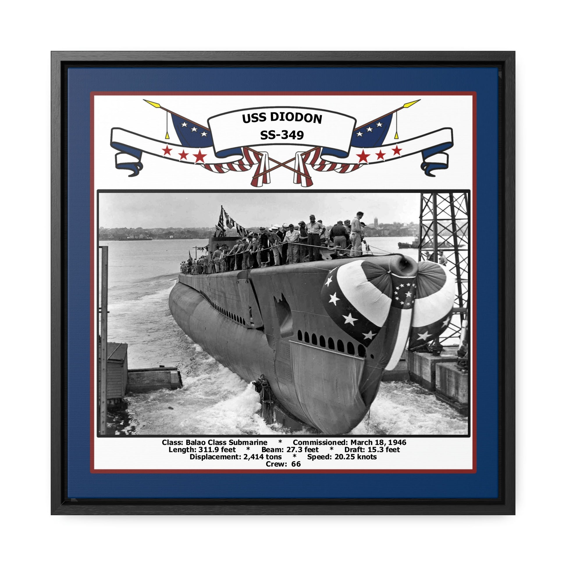 USS Diodon SS-349 Navy Floating Frame Photo Front View