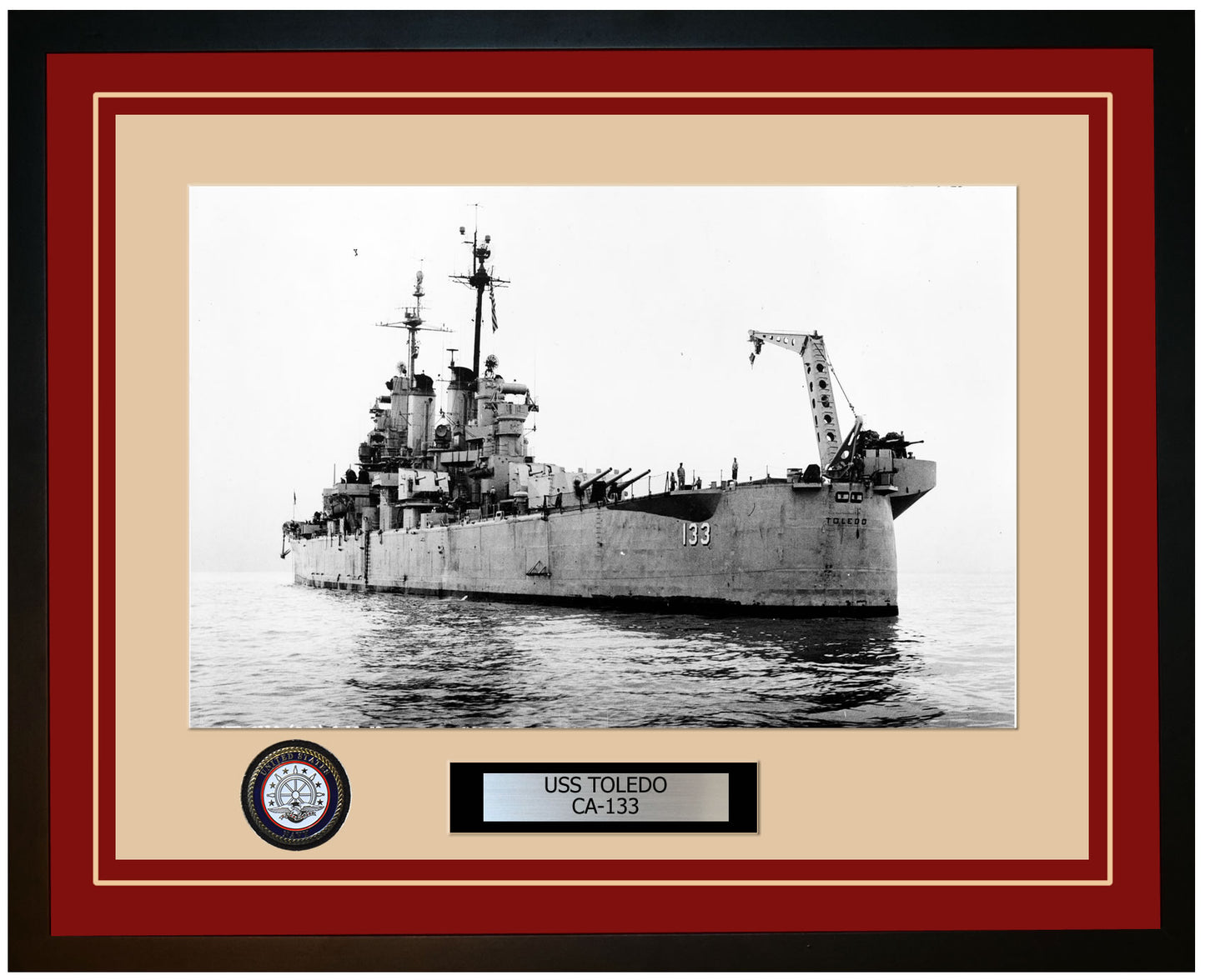 USS TOLEDO CA-133 Framed Navy Ship Photo Burgundy
