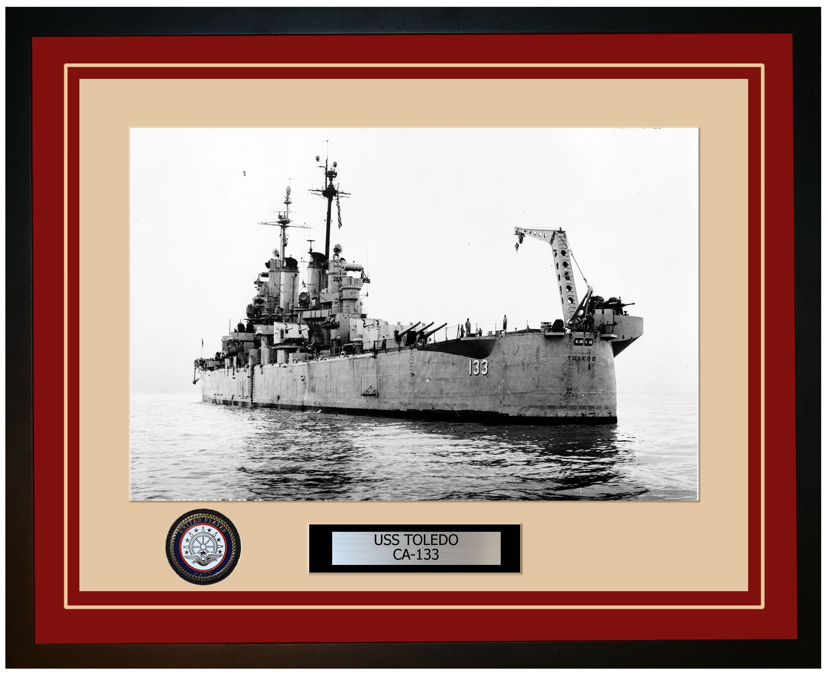 USS TOLEDO CA-133 Framed Navy Ship Photo Burgundy