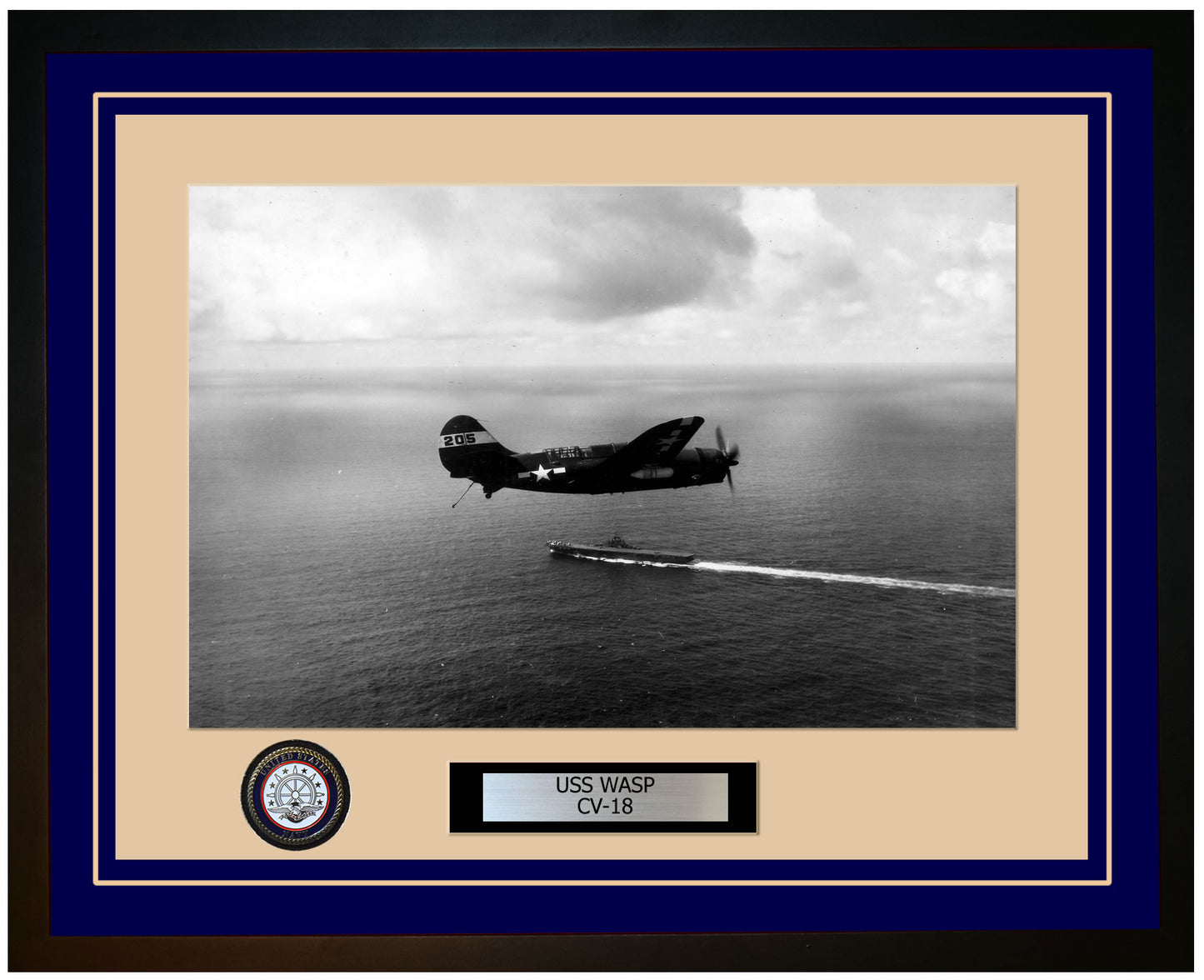 USS WASP CV-18 Framed Navy Ship Photo Blue
