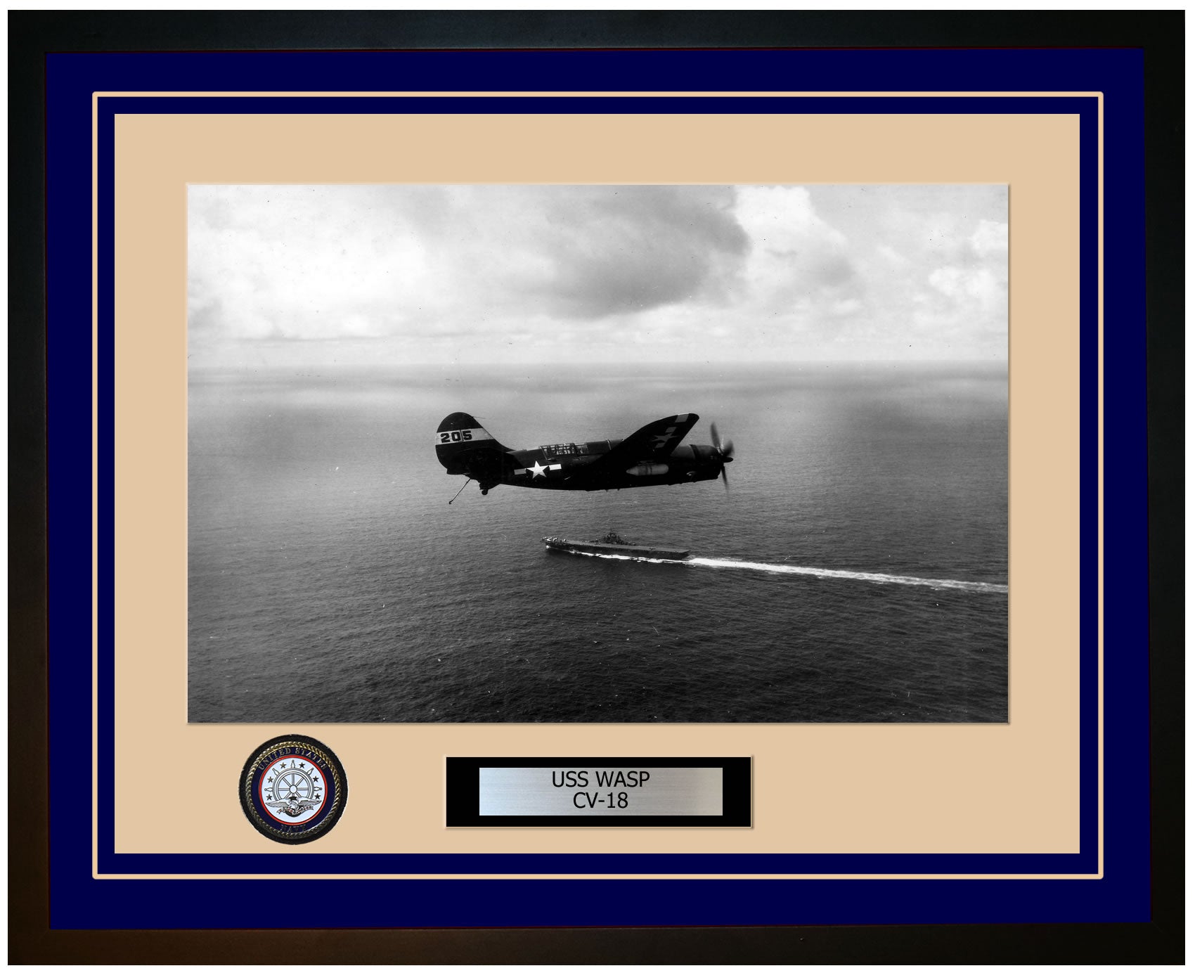 USS WASP CV-18 Framed Navy Ship Photo Blue