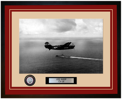 USS WASP CV-18 Framed Navy Ship Photo Burgundy
